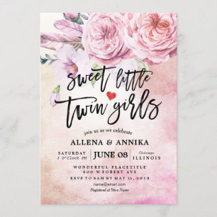Baby Shower Sweet Little Twin Girls Boho Flowers Invitation