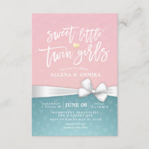 Baby Shower Sweet Little Twin Girls White Ribbon Invitation