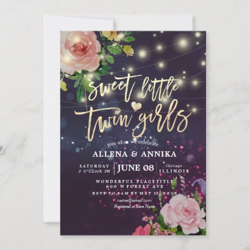 Baby Shower Sweet Little Twins Floral Purple Light Invitation