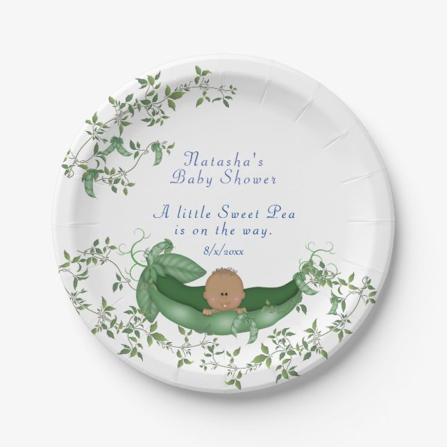 Baby Shower Sweet Pea Green Vines Ethnic Paper Plates (Front)