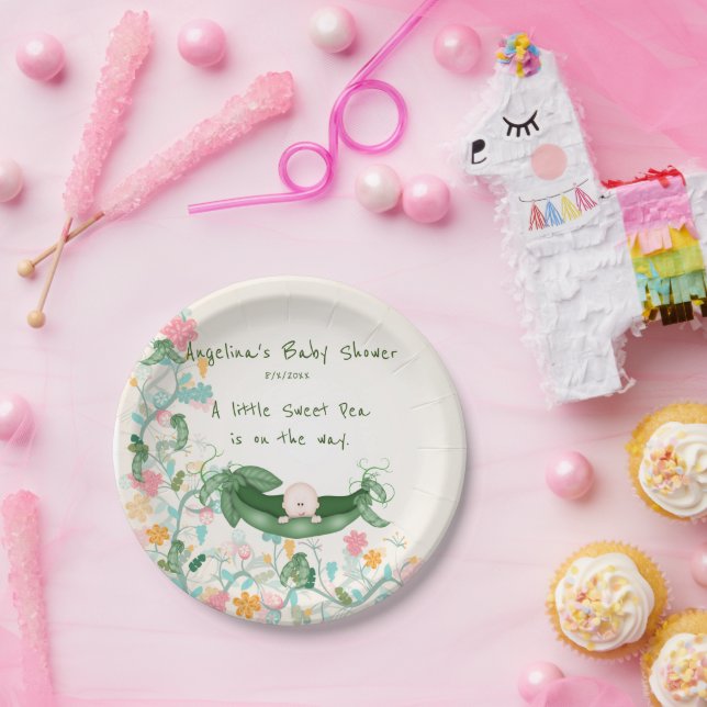 Baby Shower Sweet Pea, Pea Pod, Flowers Paper Plates (Party)