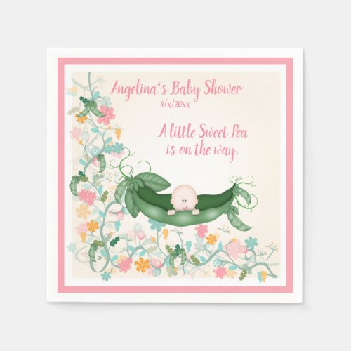 Baby Shower Sweet Peas Pead Pods Pink Green Napkins