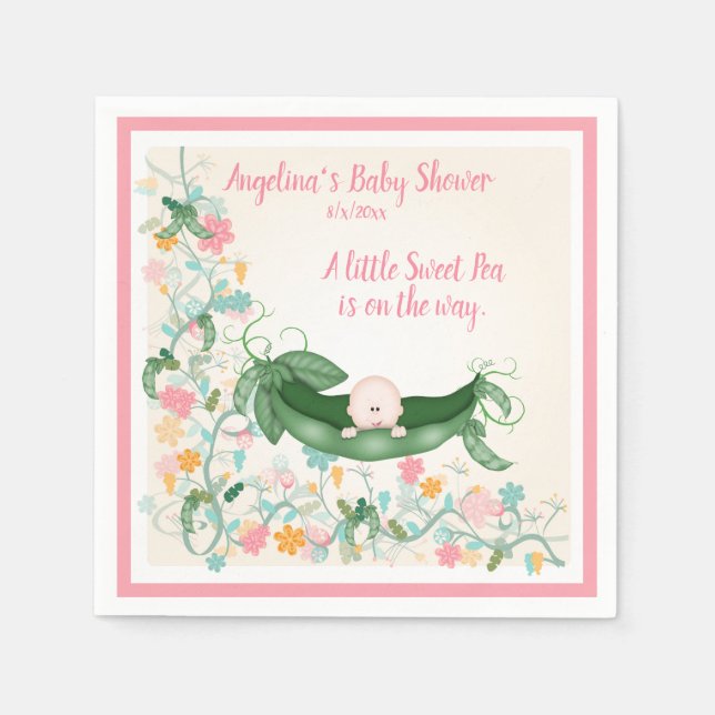 Baby Shower Sweet Peas Pead Pods Pink Green Napkins (Front)