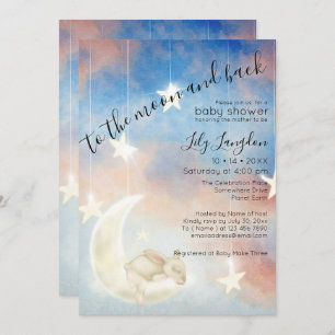 Baby Shower, Sweet Sleeping Bunny on Moon Invitation