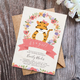 Baby Shower Sweet Tiger and Flowers Invitation