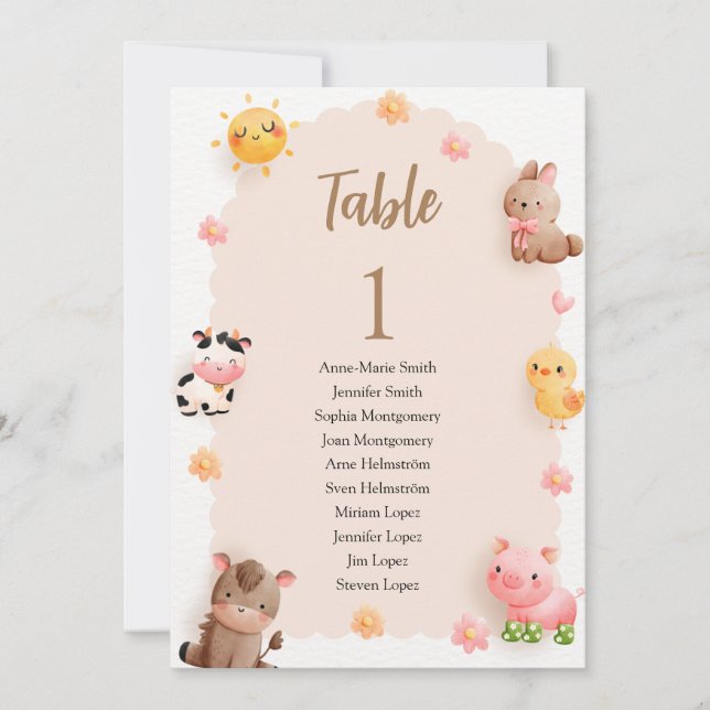 Baby Shower Table Number and Guest Names (Front)
