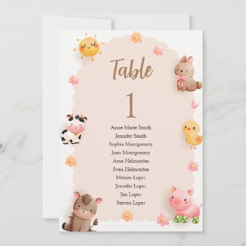 Baby Shower Table Number and Guest Names