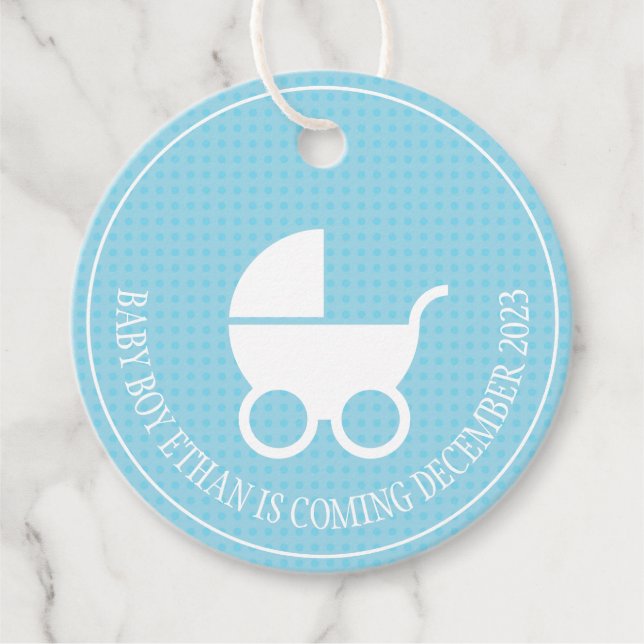Baby Shower Tag with Stroller for Boy (Front)