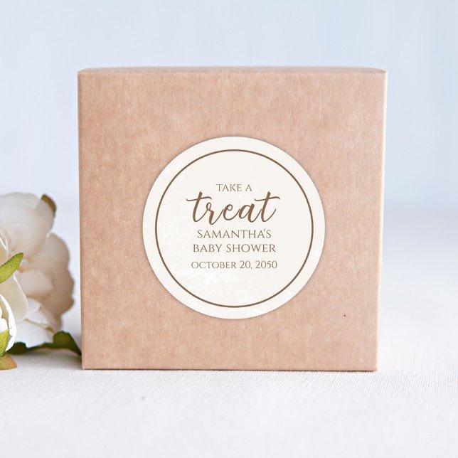Baby Shower Take A Treat Party Favor   Classic Round Sticker (Creator Uploaded)