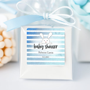 Baby Shower Tan White Bunny Blue Stripe Square Sticker