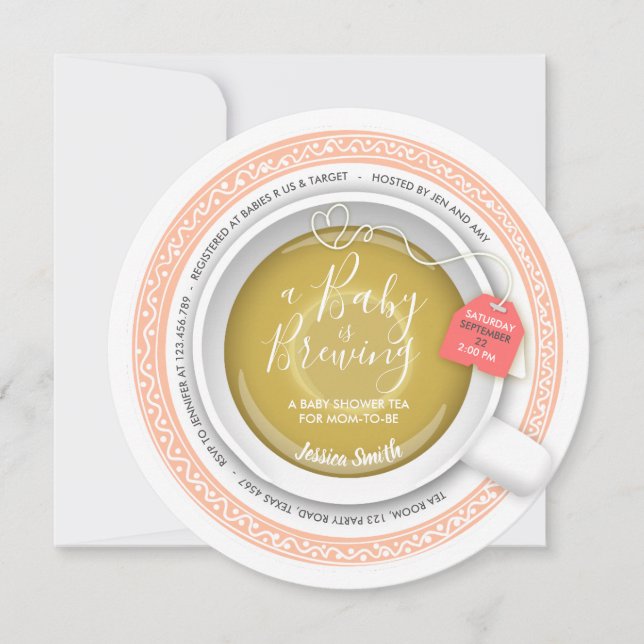 Baby shower tea invitation Tea party Baby Brewing (Front)