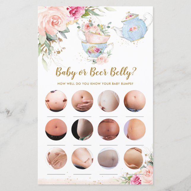 Baby Shower Tea Party Baby or Beer Belly Game (Front)