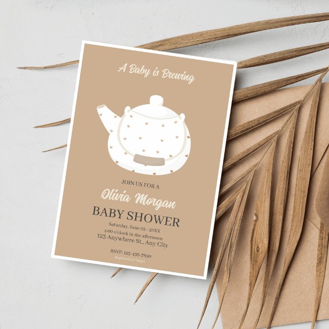 Baby Shower Tea Party Brown Invitation Card (Creator Uploaded)