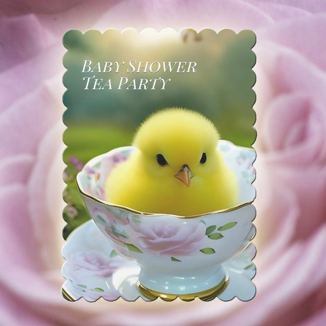 Baby Shower Tea Party Cute Chick In Floral Teacup Invitation (Creator Uploaded)