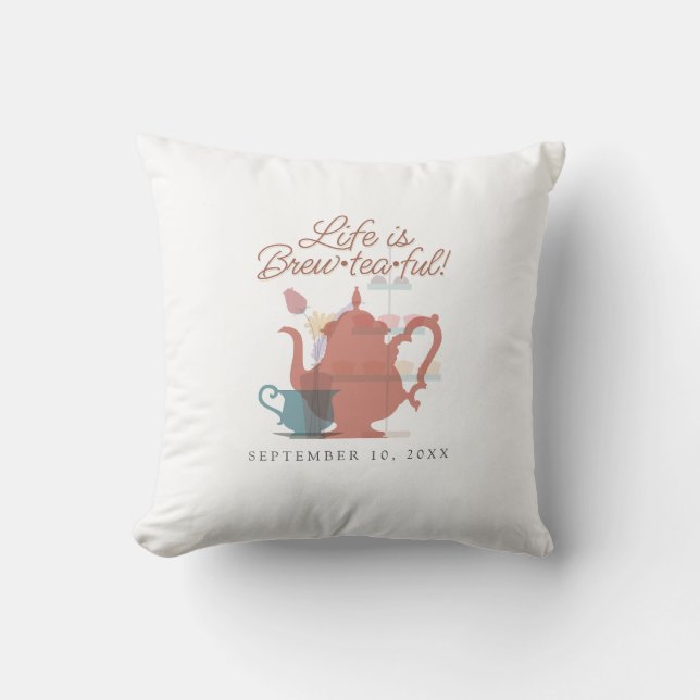 Baby Shower Tea Party Cute Minimalist Boho Neutral Throw Pillow (Front)