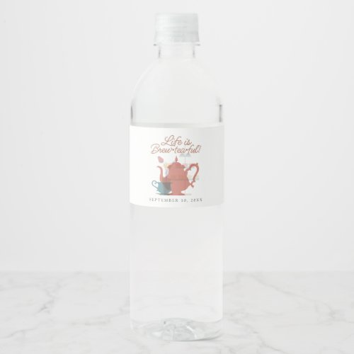 Baby Shower Tea Party Cute Minimalist Boho Neutral Water Bottle Label