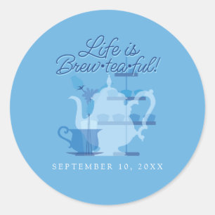 Baby Shower Tea Party Cute Minimalist Chic Blue Classic Round Sticker