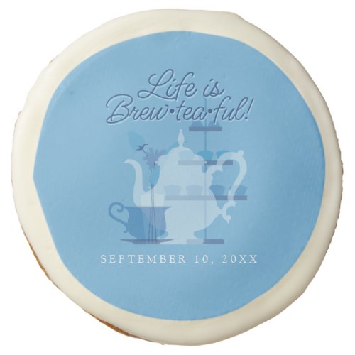 Baby Shower Tea Party Cute Minimalist Chic Blue Sugar Cookie