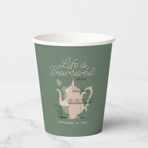 Baby Shower Tea Party Cute Minimalist Chic Green Paper Cups