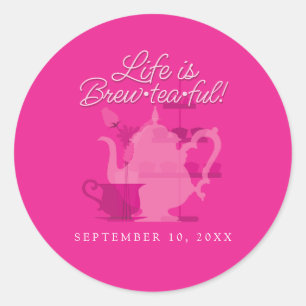 Baby Shower Tea Party Cute Minimalist Chic Pink Classic Round Sticker