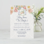 Baby Shower Tea Party Dusty Blue Blush Pink Teapot Invitation (Standing Front)