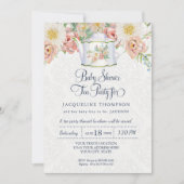 Baby Shower Tea Party Dusty Blue Blush Pink Teapot Invitation (Front)