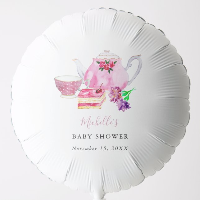 Baby Shower Tea Party Dusty Rose Script Custom Balloon (Front)