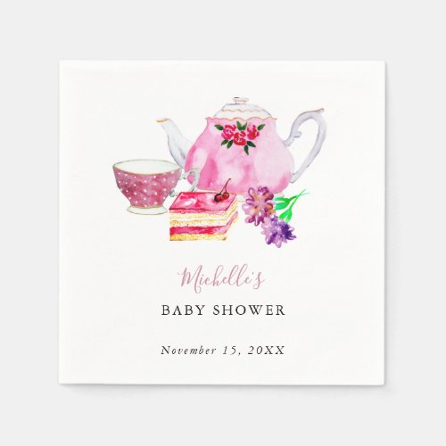 Baby Shower Tea Party Dusty Rose Teapot Napkins