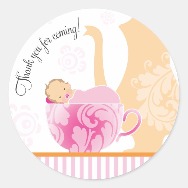 Baby Shower Tea Party Favor Sticker  |  Girl (Front)