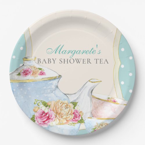 Baby Shower Tea Party Floral Personalized Paper Plates