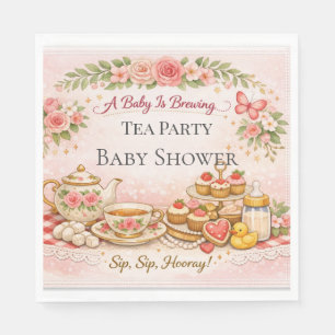 Baby Shower Tea Party Invite Floral Pink Cute Napkins