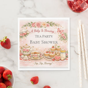 Baby Shower Tea Party Invite Pink Floral Cute Napkins