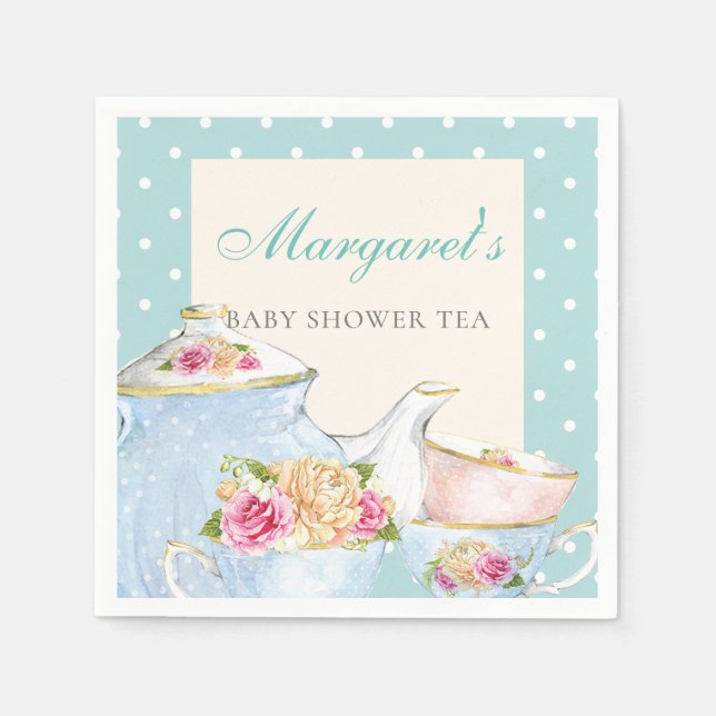 Baby Shower Tea Party Personalized Polka dot Napkins (Front)