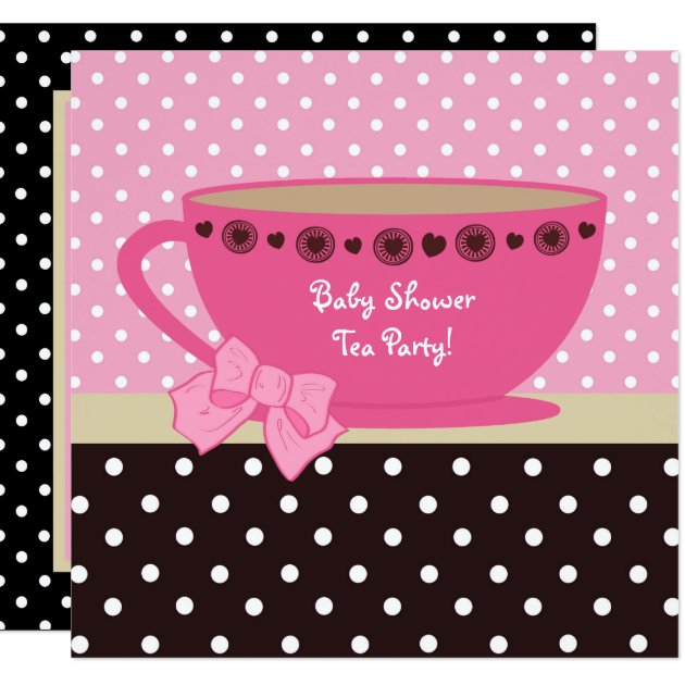 Baby Shower Tea Party Pink And Brown Polka Dots Invitation
