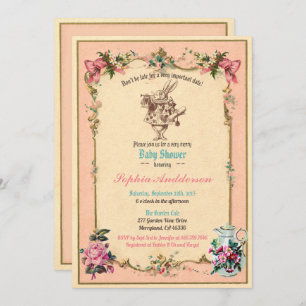Baby shower tea party pink sip and see invitation