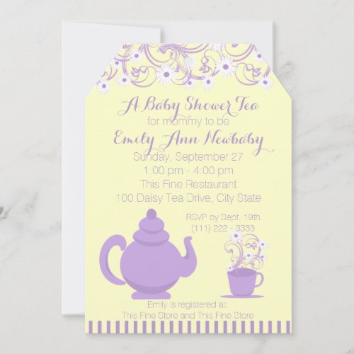 Baby Shower Tea Party Purple and yellow Invitation