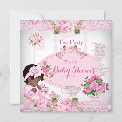 Baby Shower Tea Party Vintage Lace Pink Floral A Invitation