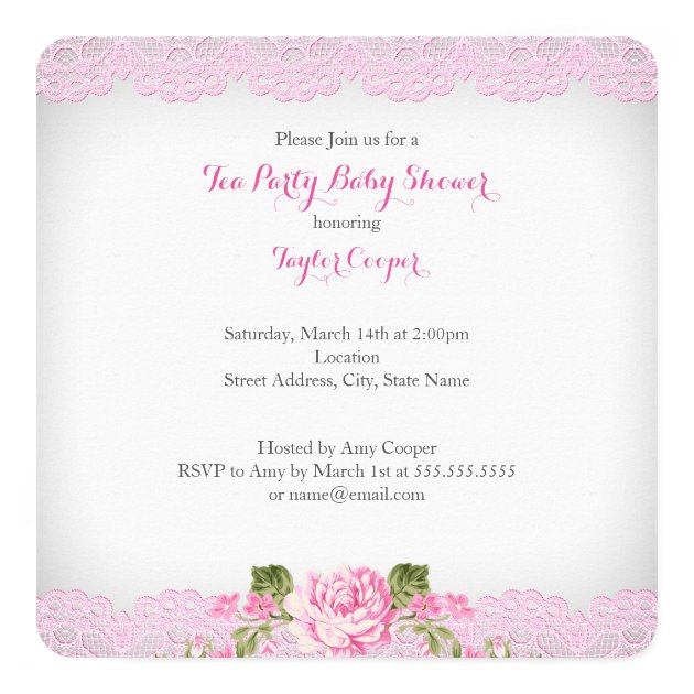 Baby Shower Tea Party Vintage Lace Pink Floral B Invitation