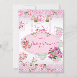 Baby Shower Tea Party Vintage Lace Pink Floral D Invitation