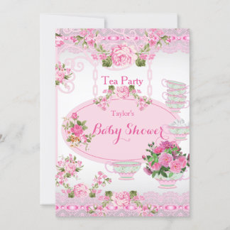 Baby Shower Tea Party Vintage Lace Pink Floral D Invitation