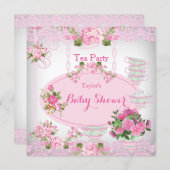 Baby Shower Tea Party Vintage Lace Pink Floral D Invitation (Front/Back)