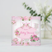 Baby Shower Tea Party Vintage Lace Pink Floral D Invitation (Standing Front)
