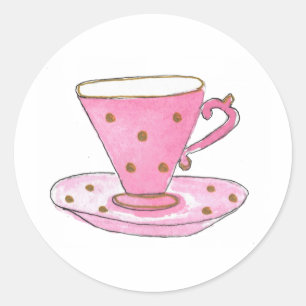 Baby Shower Tea Party Watercolor Pink Tea Cup Classic Round Sticker