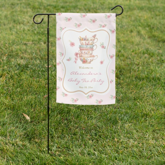 Baby Shower Tea Party Welcome  Garden Flag (In SItu)