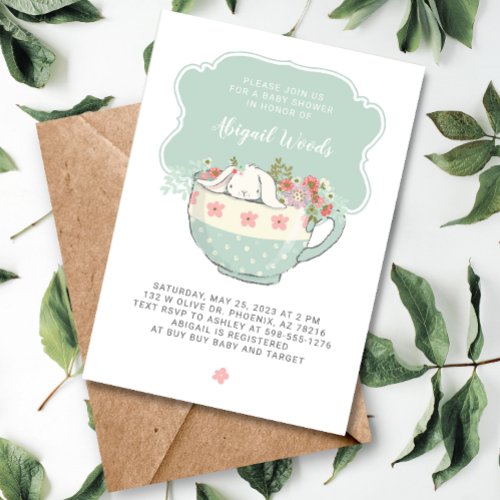 Baby Shower Tea Party White Rabbit Invitation