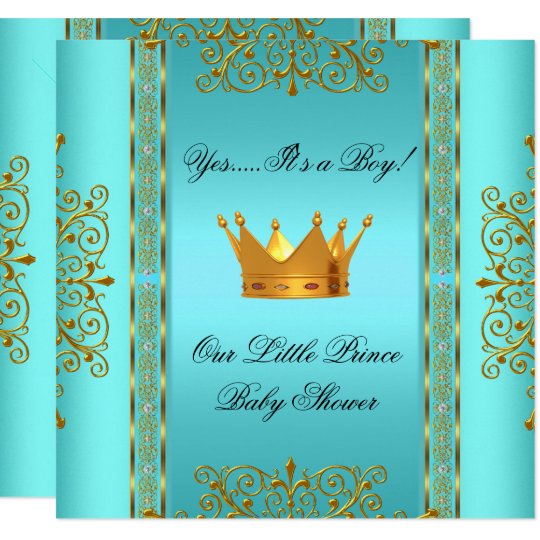 Baby Shower Teal Blue Gold Boy Prince Crown Invitation | Zazzle.com