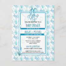 Baby Shower Teal Blue Octopus Sea Life It's a Boy Invitation Postcard
