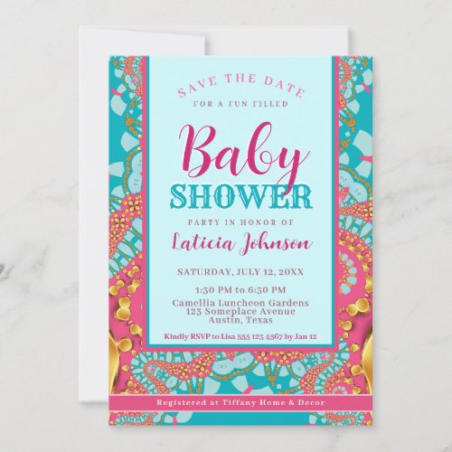 Baby Shower  Teal Blue  Pink Modern Abstract Invitation