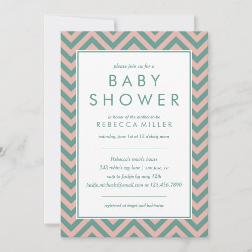 Baby Shower  Teal  Pink Chevron Invitation