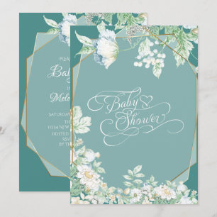 Baby Shower   Teal Wildflowers Berries Geometric Invitation